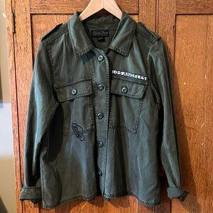 Lucky Brand large button down funky Los Angeles utility shirt, Large